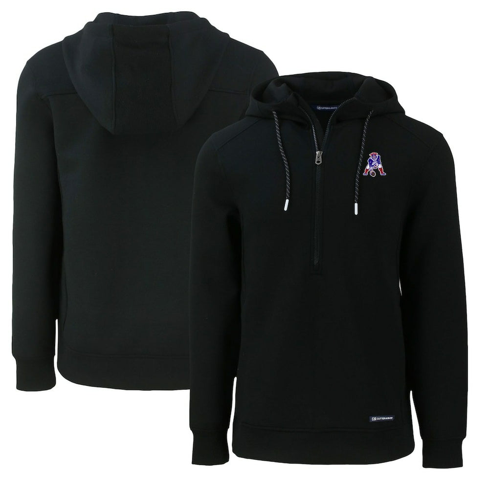 New England Patriots Cutter & Buck Throwback Roam Eco Half-Zip Recycled Pullover Hoodie Black - NFL