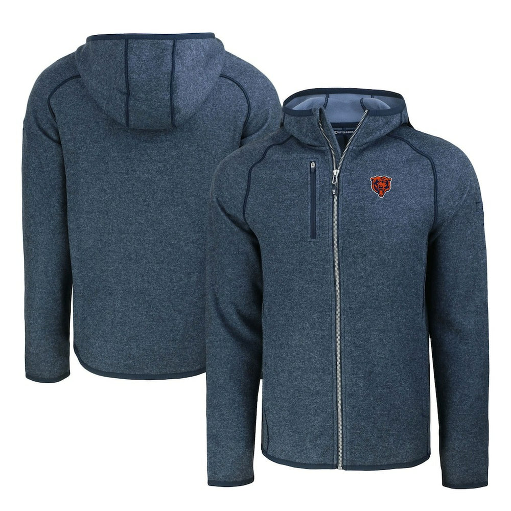 Chicago Bears Cutter & Buck Throwback Mainsail Sweater-Knit Full-Zip Hoodie Heather Navy - NFL