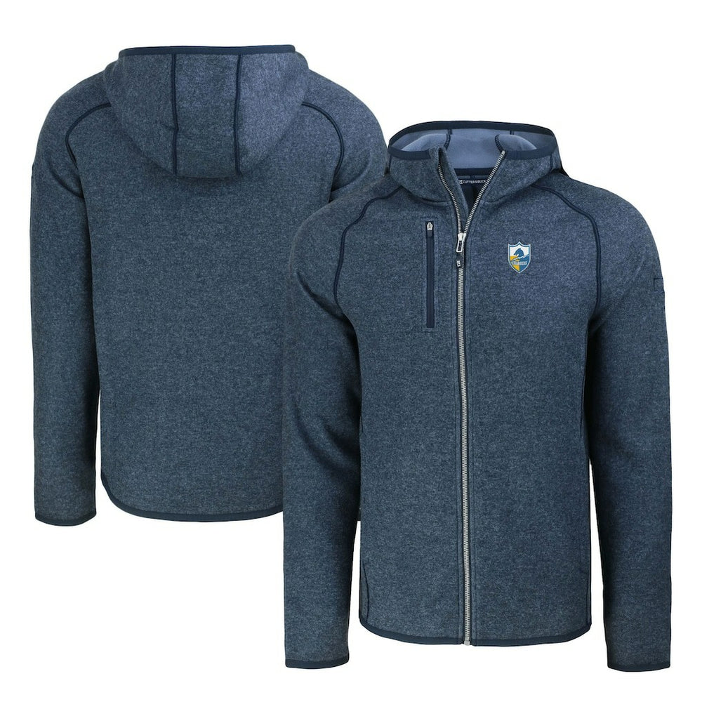 Los Angeles Chargers Cutter & Buck Throwback Mainsail Sweater-Knit Full-Zip Hoodie Heather Navy - NFL