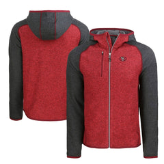 San Francisco 49ers Cutter & Buck Throwback Mainsail Sweater-Knit Full-Zip Hoodie Scarlet/Heather Charcoal - NFL