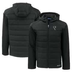 Atlanta Falcons Cutter & Buck Throwback Evoke Hybrid Eco Softshell Recycled Full-Zip Hoodie Jacket Black - NFL