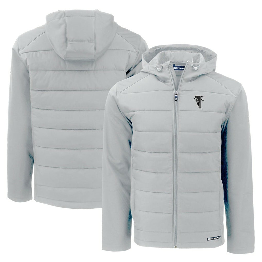 Atlanta Falcons Cutter & Buck Throwback Evoke Hybrid Eco Softshell Recycled Full-Zip Hoodie Jacket Gray - NFL
