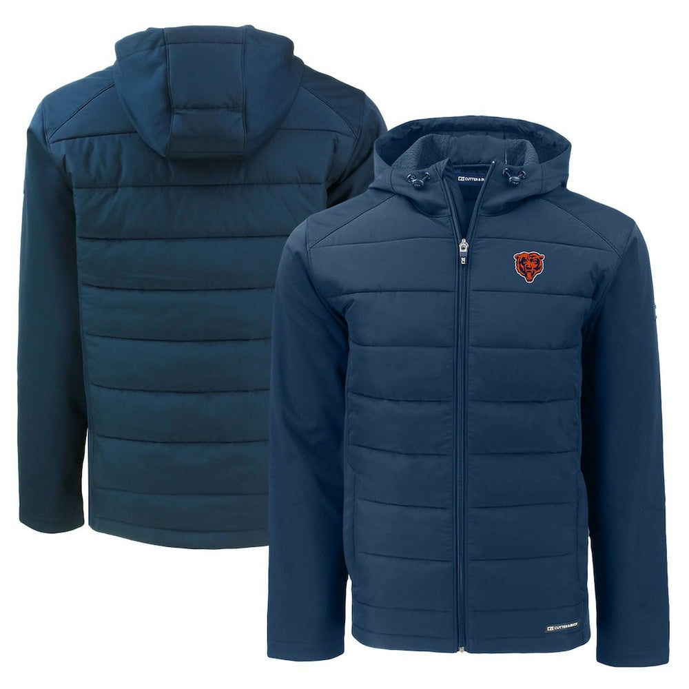 Chicago Bears Cutter & Buck Throwback Evoke Hybrid Eco Softshell Recycled Full-Zip Hoodie Jacket Navy - NFL