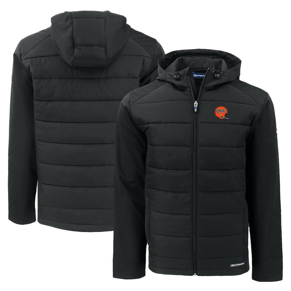 Cincinnati Bengals Cutter & Buck Throwback Evoke Hybrid Eco Softshell Recycled Full-Zip Hoodie Jacket Black - NFL