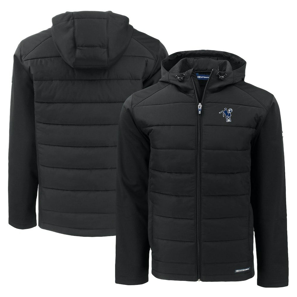 Indianapolis Colts Cutter & Buck Throwback Evoke Hybrid Eco Softshell Recycled Full-Zip Hoodie Jacket Black - NFL
