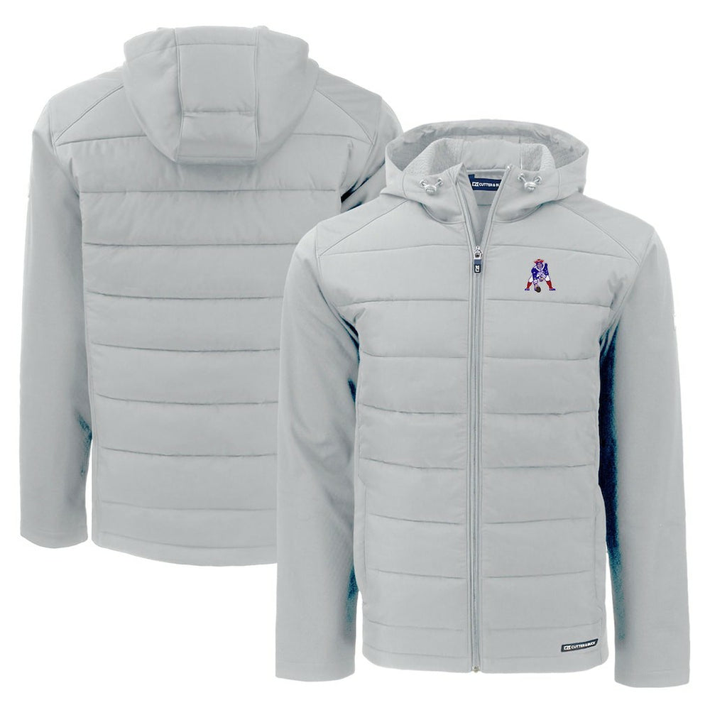 New England Patriots Cutter & Buck Throwback Evoke Hybrid Eco Softshell Recycled Full-Zip Hoodie Jacket Gray - NFL