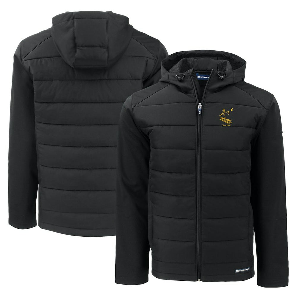 Pittsburgh Steelers Cutter & Buck Throwback Evoke Hybrid Eco Softshell Recycled Full-Zip Hoodie Jacket Black - NFL