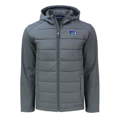 Seattle Seahawks Cutter & Buck Throwback Evoke Hybrid Eco Softshell Recycled Full-Zip Hoodie Jacket Gray - NFL