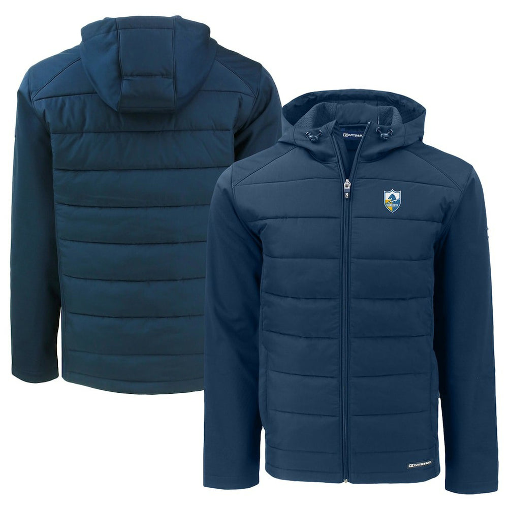 Los Angeles Chargers Cutter & Buck Throwback Big & Tall Evoke Hybrid Eco Softshell Recycled Full-Zip Hoodie Navy - NFL