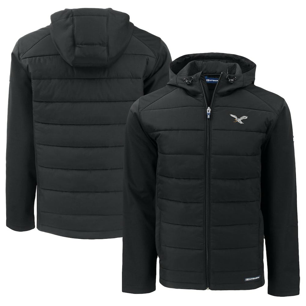 Philadelphia Eagles Cutter & Buck Throwback Big & Tall Evoke Hybrid Eco Softshell Recycled Full-Zip Hoodie Black - NFL