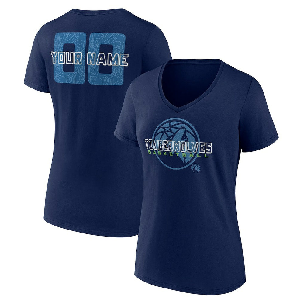 NBA - Minnesota Timberwolves Women's Stellar Personalized Name & Number V-Neck T-Shirt - Navy