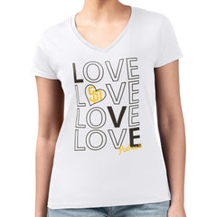 San Diego Padres G-III 4Her by Carl Banks Women's Super-Slim Fit Lightweight Love Graphic Team V-Neck T-Shirt Lifestyle