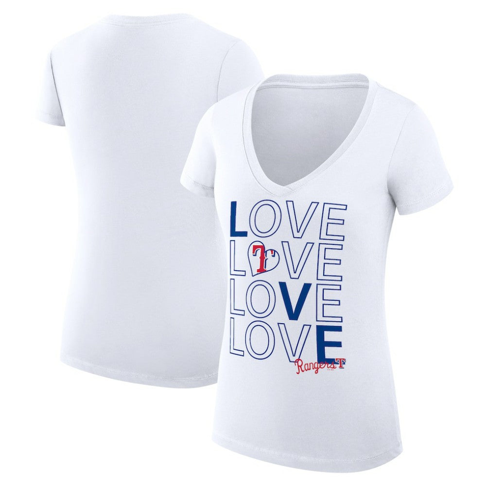 Texas Rangers G-III 4Her by Carl Banks Women's Super-Slim Fit Lightweight Love Graphic Team V-Neck T-Shirt discount