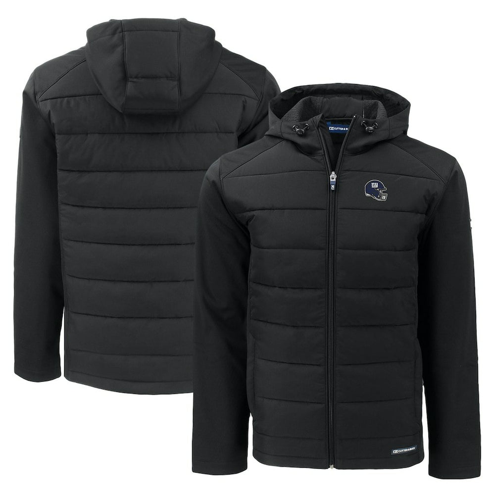 New York Giants Cutter & Buck Helmet Evoke Hybrid Eco Softshell Recycled Full-Zip Hoodie Jacket Black - NFL