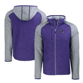 Minnesota Vikings Cutter & Buck Helmet Mainsail Sweater-Knit Full-Zip Hoodie Heather Purple/Heather Gray - NFL