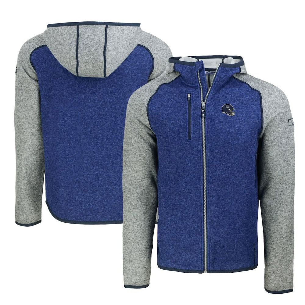 New York Giants Cutter & Buck Helmet Mainsail Sweater-Knit Full-Zip Hoodie Royal/Heather Gray - NFL