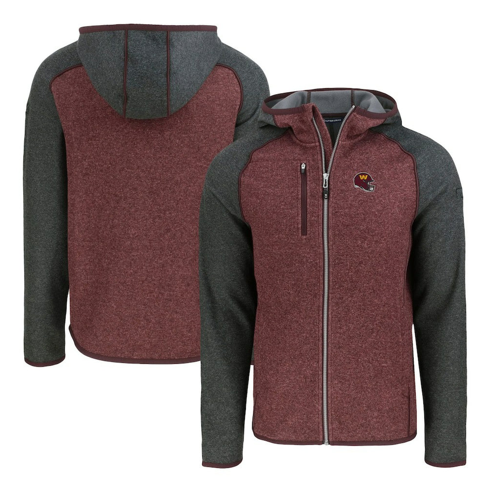 Washington Commanders Cutter & Buck Helmet Mainsail Sweater-Knit Full-Zip Hoodie Burgundy/Heather Charcoal - NFL