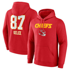 Travis Kelce Kansas City Chiefs Team Wordmark Player Name & Number Pullover Hoodie Red - NFL