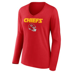 Travis Kelce Kansas City Chiefs Women's Team Wordmark Player Name & Number Long Sleeve V-Neck T-Shirt Red - NFL