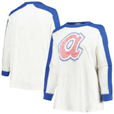 Atlanta Braves '47 Women's Plus Size Caribou Raglan Long Sleeve T-Shirt On Sale