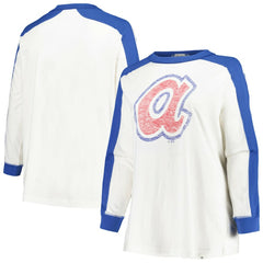 Atlanta Braves '47 Women's Plus Size Caribou Raglan Long Sleeve T-Shirt On Sale