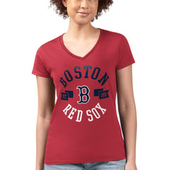 Boston Red Sox G-III 4Her by Carl Banks Women's Super-Slim Fit Lightweight City Graphic V-Neck T-Shirt On Sale