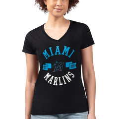 Miami Marlins G-III 4Her by Carl Banks Women's Super-Slim Fit Lightweight City Graphic V-Neck T-Shirt Sale
