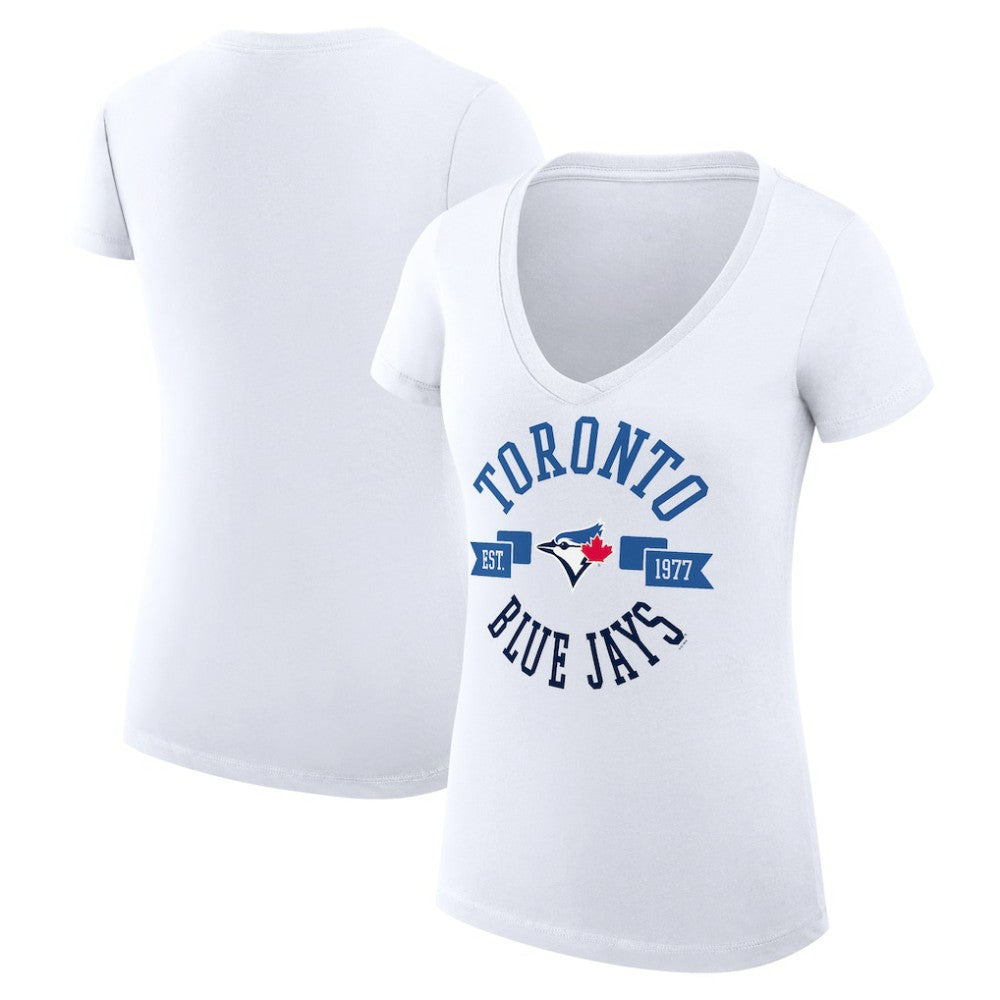 Toronto Blue Jays G-III 4Her by Carl Banks Women's Super-Slim Fit Lightweight City Graphic V-Neck T-Shirt Lifestyle