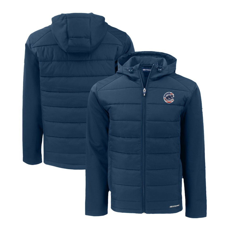 Chicago Cubs Cutter & Buck Stars & Stripes Big & Tall Evoke Hybrid Eco Softshell Recycled Full-Zip Hoodie Jacket Lifestyle