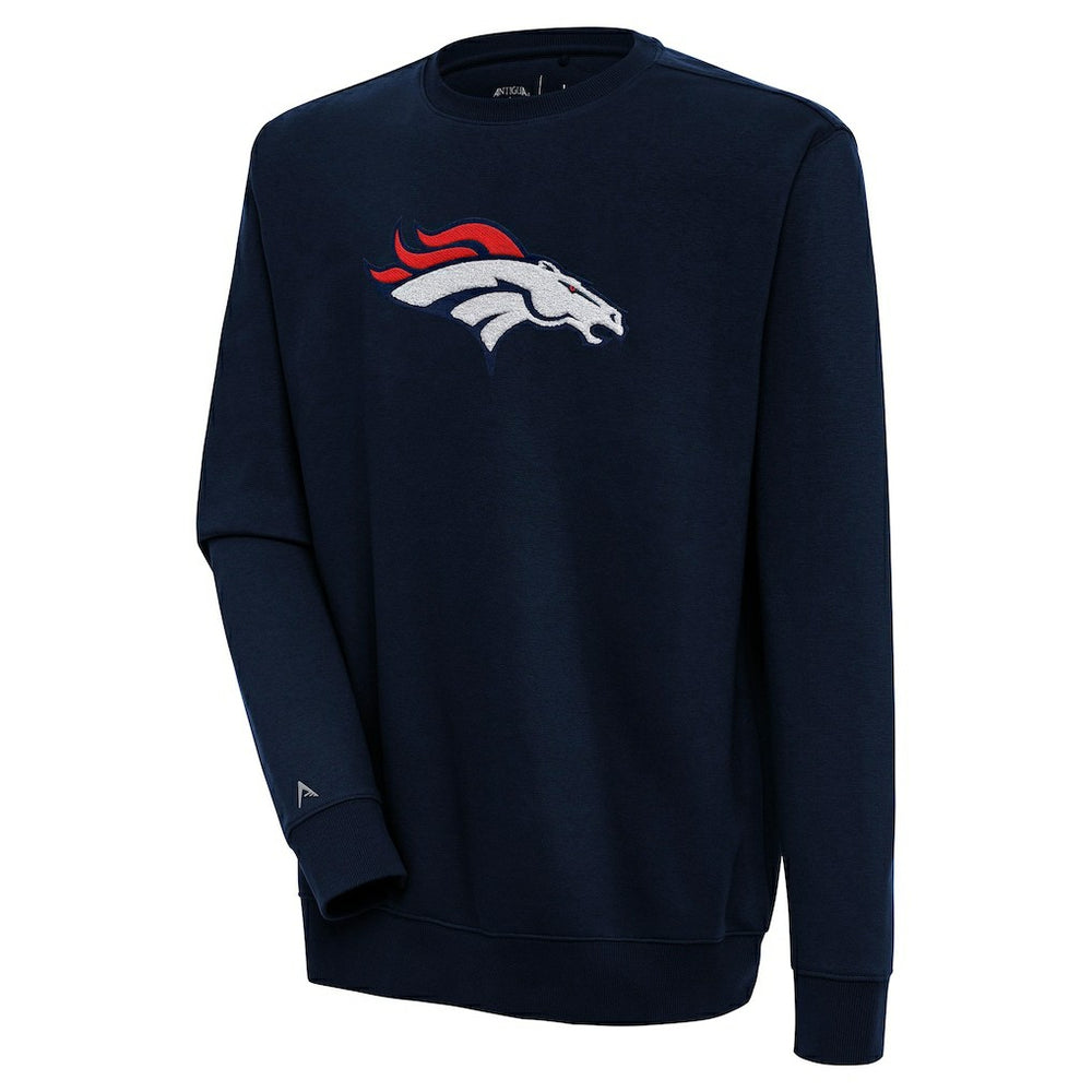 Denver Broncos Antigua Victory Crewneck Pullover Sweatshirt Navy - NFL