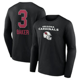 Budda Baker Arizona Cardinals Team Wordmark Player Name & Number Long Sleeve T-Shirt Black - NFL