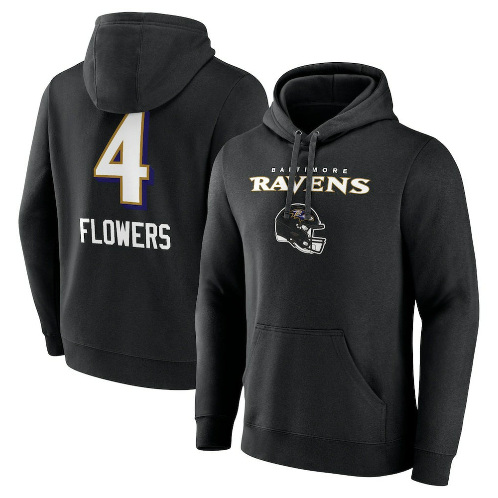 Zay Flowers Baltimore Ravens Team Wordmark Player Name & Number Pullover Hoodie Black - NFL