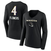 Zay Flowers Baltimore Ravens Women's Team Wordmark Player Name & Number Long Sleeve V-Neck T-Shirt Black - NFL