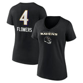 Zay Flowers Baltimore Ravens Women's Team Wordmark Player Name & Number V-Neck T-Shirt Black - NFL