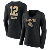Chris Olave New Orleans Saints Women's Team Wordmark Player Name & Number Long Sleeve V-Neck T-Shirt Black - NFL