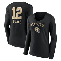 Chris Olave New Orleans Saints Women's Team Wordmark Player Name & Number Long Sleeve V-Neck T-Shirt Black - NFL