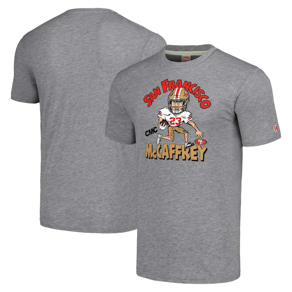 Christian McCaffrey San Francisco 49ers Homage Unisex Caricature Player Tri-Blend T-Shirt Gray - NFL