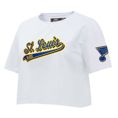 St. Louis Blues - Pro Standard Women's Boxy Script Tail Cropped T-Shirt White