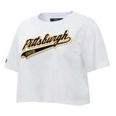 Pittsburgh Penguins Pro Standard Women's Boxy Script Tail Cropped T-Shirt White