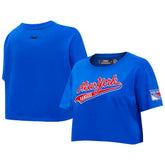 New York Rangers Pro Standard Women's Boxy Script Tail Cropped T-Shirt Blue