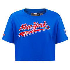 New York Rangers Pro Standard Women's Boxy Script Tail Cropped T-Shirt Blue