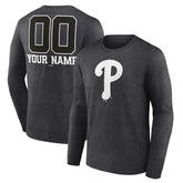 Philadelphia Phillies Personalized Monochrome Name & Number Long Sleeve T-Shirt On Sale