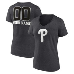 Philadelphia Phillies Women's Personalized Monochrome Name & Number V-Neck T-Shirt Clearance