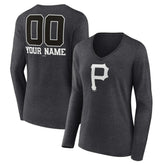 Pittsburgh Pirates Women's Personalized Monochrome Name & Number Long Sleeve V-Neck T-Shirt Lifestyle