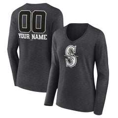 Seattle Mariners Women's Personalized Monochrome Name & Number Long Sleeve V-Neck T-Shirt for sale