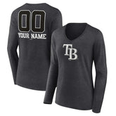 Tampa Bay Rays Women's Personalized Monochrome Name & Number Long Sleeve V-Neck T-Shirt On Sale