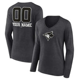 Toronto Blue Jays Women's Personalized Monochrome Name & Number Long Sleeve V-Neck T-Shirt for sale
