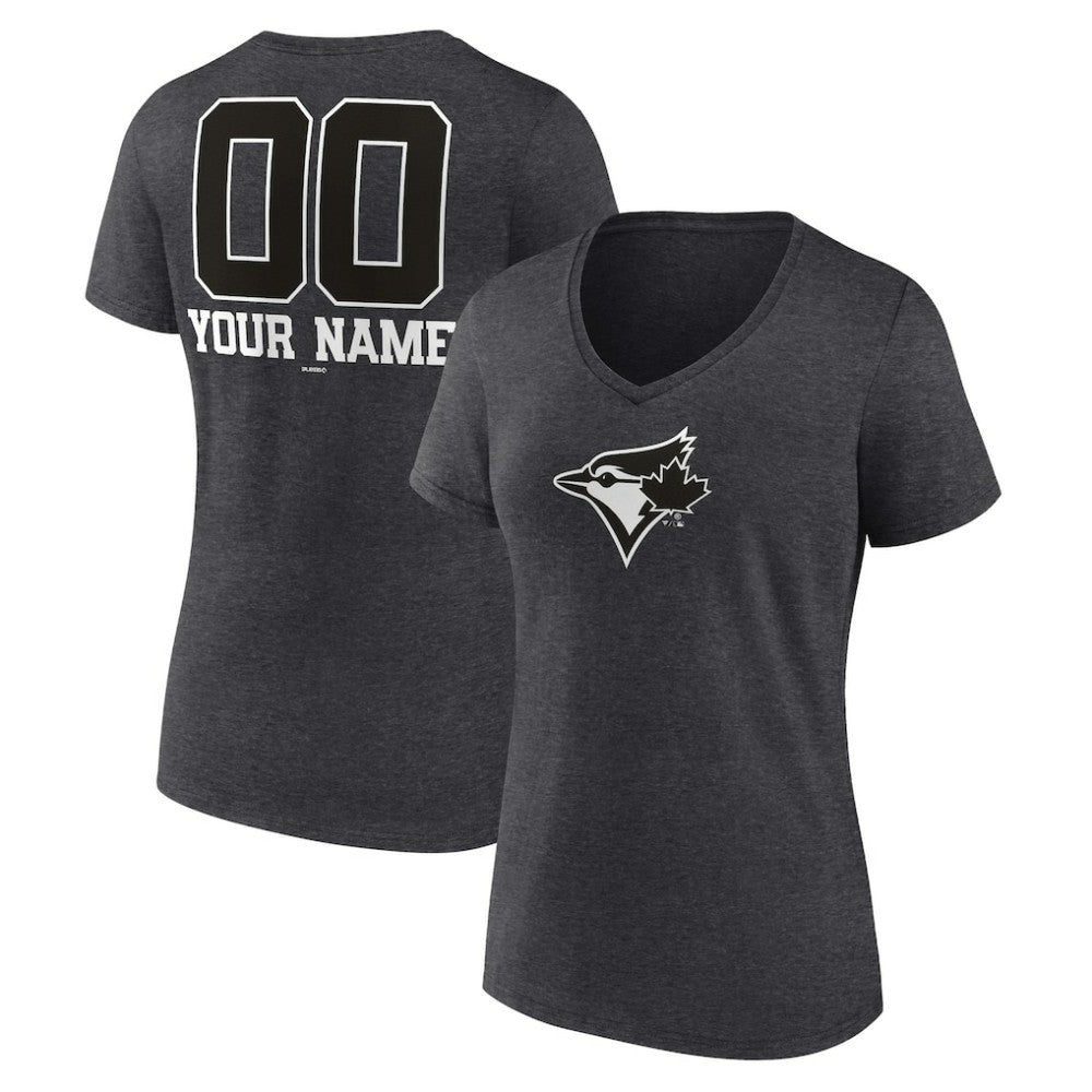 Toronto Blue Jays Women's Personalized Monochrome Name & Number V-Neck T-Shirt On Sale
