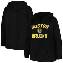 Boston Bruins Profile Women's Plus Size Arch Over Logo Pullover Hoodie Black