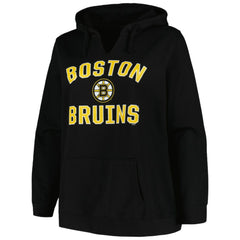 Boston Bruins Profile Women's Plus Size Arch Over Logo Pullover Hoodie Black